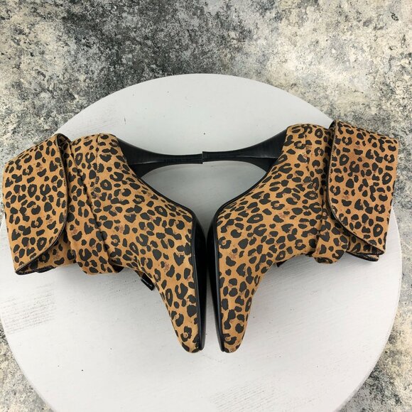 Colin Stuart Women's 8B Leopard Print Suede Bow Slouch Folded Shaft Booties - Picture 9 of 12